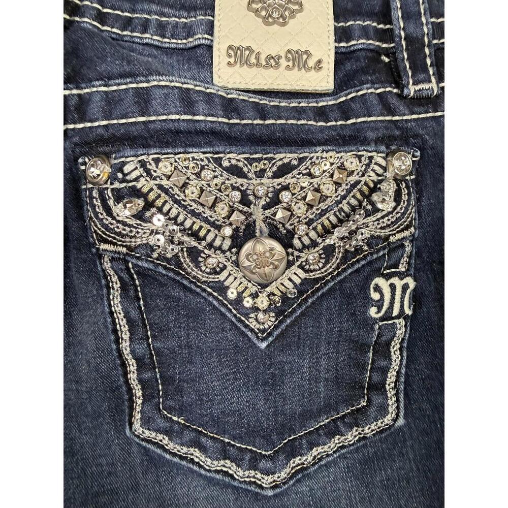 Miss Me Jeans Womens 27 Blue Dark Wash Chloe Boot Bootcut Embellished Denim - Picture 9 of 13